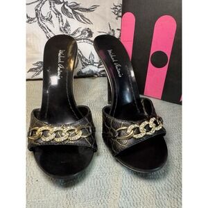 NIB Vintage Michael Antonio Excel TI Black Heels Rhinestones Gold Chain 5.5